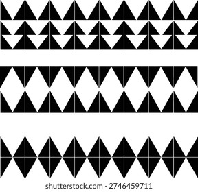 Black and white geometric pattern of triangles and diamonds in repetitive design on flat background