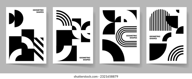 Black White Geometric Poster Set. Abstract Shape Background for Magazine Brochure Flyer and Page Layout. Vector Illustration 