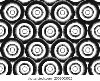 black and white geometric round and circular ornament. Seamless pattern for web, textile and wallpapers.