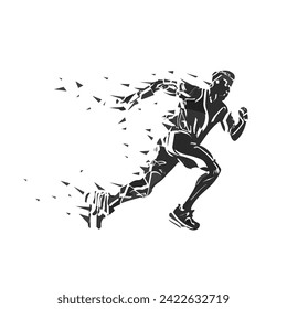 Black And White Geometric Running Man Silhouette. EPS10 Vector