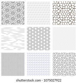 Patrón de fondo verde sin soldadura geométrica en blanco negro. Nueve conjuntos de texturas Vector de ilustración