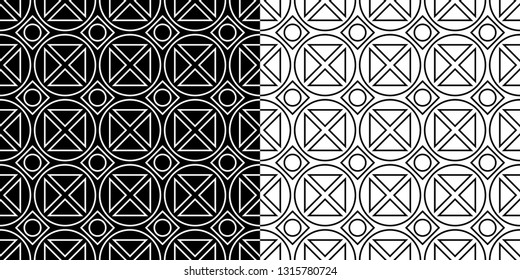 Black and white geometric seamless backgrounds. Compilation of patterns