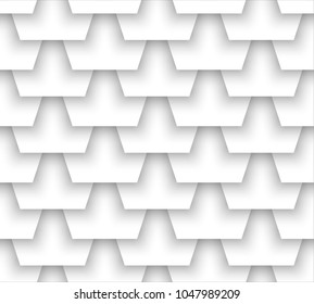 Black and white geometric seamless contrast pattern. Drawing in the form of a mosaic or tile from pentagons. Ornament of repeating, cut out from paper plates. Easy to edit and use. Vector illustration