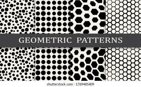 conjunto de patrones de medio tono geométrico sin costuras en blanco y negro