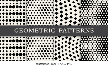 black and white geometric seamless halftone pattern set