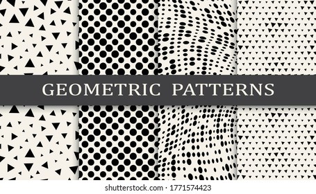 black and white geometric seamless halftone pattern set