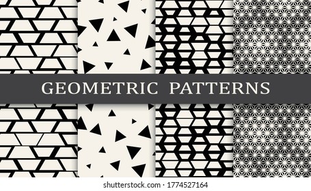 black and white geometric seamless halftone pattern set