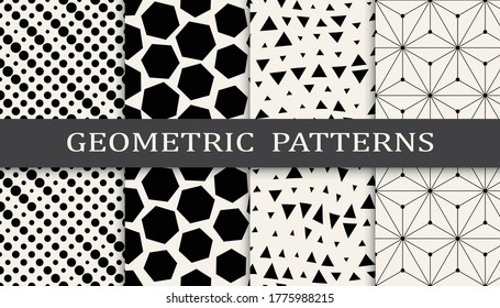 black and white geometric seamless halftone pattern set