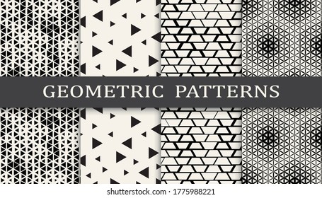 black and white geometric seamless halftone pattern set