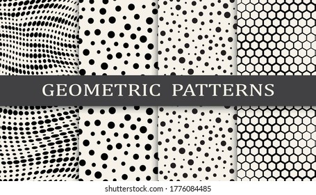 black and white geometric seamless halftone pattern set