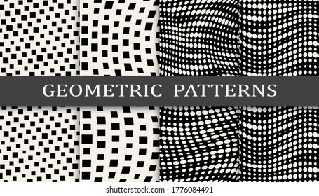 black and white geometric seamless halftone pattern set