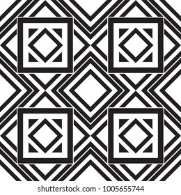 Black and white geometric seamless pattern. Simple regular background. Vector illustration with herringbone or puzzle