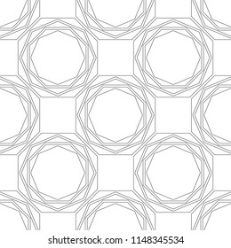 Black and white geometric seamless pattern for coloring book, page. Abstract background for cover, wallpaper, decor.