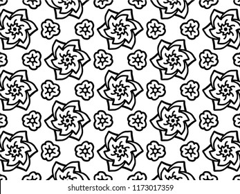 Black and white geometric seamless pattern, abstract background, vector, illustration,Seamless asian ethnic floral retro doodle black and white pattern in vector.