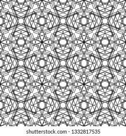 Black and white geometric seamless pattern. Contour vector texture. 