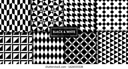 Black and white geometric seamless pattern vector collection, Abstract background, Decorative wallpaper.