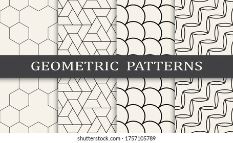 black and white geometric seamless pattern set