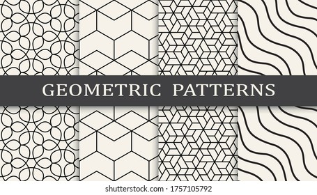 conjunto de patrones geométricos sin soldadura en blanco y negro