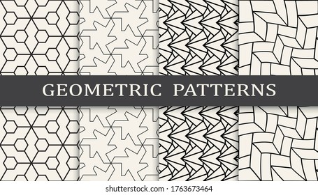 black and white geometric seamless pattern set