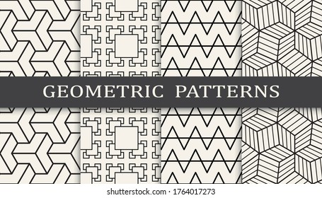 black and white geometric seamless pattern set