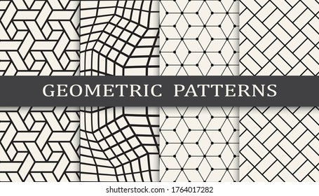 black and white geometric seamless pattern set