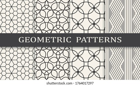 black and white geometric seamless pattern set
