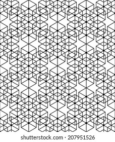 Black and white geometric seamless pattern with line, hexagon, triangle and circle, eps10, vector.