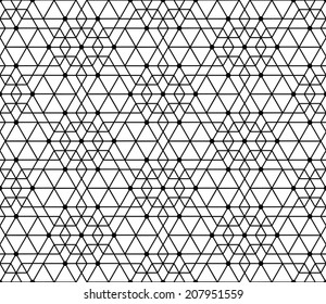 Black and white geometric seamless pattern with line, hexagon, triangle and circle, eps10, vector.