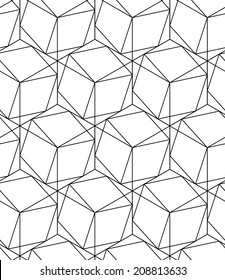 Black and white geometric seamless pattern with line and hexagon, eps10, vector.