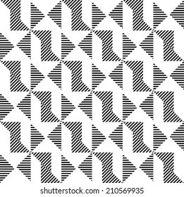 Black and white geometric seamless pattern with stripe and triangle abstract background, vector.