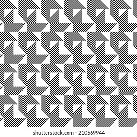 Black and white geometric seamless pattern with stripe and triangle abstract background, vector.