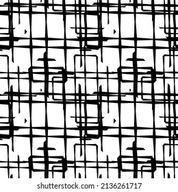 Black and white geometric seamless pattern with squares. Abstract vector grunge. Monochrome artistic illustration for fabric design, wallpaper, decorative paper, web design, background, postcard
