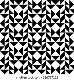 Black and white geometric seamless pattern with triangle trapezoid and square, abstract background, vector, illustration