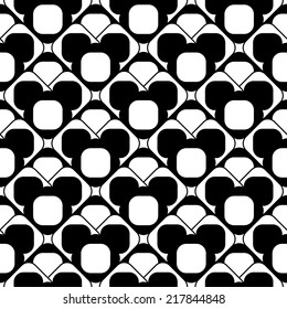 Black and white geometric seamless pattern with round corner square, abstract background, vector, illustration.