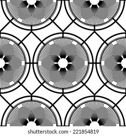 Black and white geometric seamless pattern with line and flower style, abstract background, vector, EPS10.