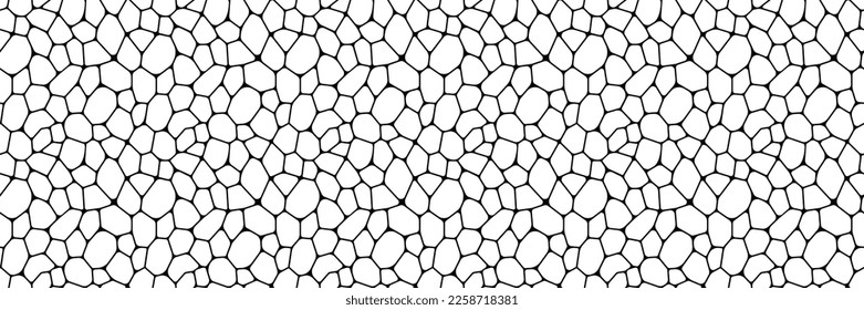 Black and white geometric seamless pattern. Vector irregular voronoi shapes repeated backdrop for web tiles, science and interior designs. line polygonal cells template wallpaper