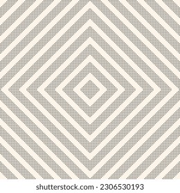Black and white geometric seamless pattern with lines, stripes, square shapes made for small dots. Vector abstract monochrome graphic texture. Simple minimal dotted background. Modern repeat design