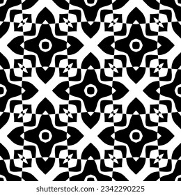 Patrón geométrico sin costuras en blanco y negro con formas abstactas. Patrón repetido para la moda, el diseño textil, el papel de pared, el papel de envoltura, los tejidos y la decoración del hogar.