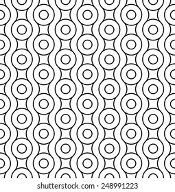 Black and white geometric seamless pattern with circle and wave line, abstract background, vector, illustration.