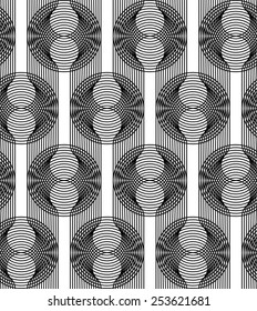 Black and white geometric seamless pattern with wavy line, abstract background, vector, illustration.