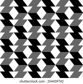 Black and white geometric seamless pattern with triangle and trapezoid, abstract background, vector, illustration.