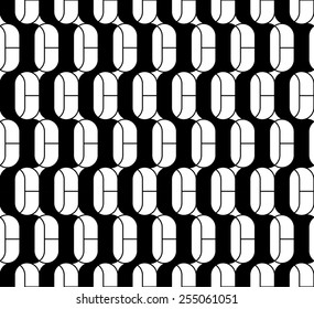 Black and white geometric seamless pattern with line and oval, abstract background, vector, illustration.