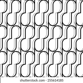 Black and white geometric seamless pattern with wavy line, abstract background, vector, illustration.