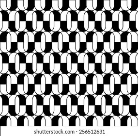 Black and white geometric seamless pattern with line and oval, abstract background, vector, illustration.