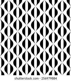 Black and white geometric seamless pattern with wavy stripe line, abstract background, vector, illustration.