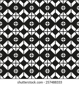 Black and white geometric seamless pattern, symmetric endless vector background. Monochrome abstract crossing concept covering.