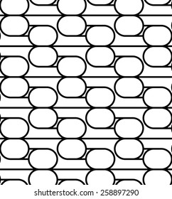 Black and white geometric seamless pattern with line and oval, abstract background, vector, illustration.