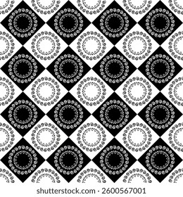Black and white geometric seamless pattern with abstract curl elements in ethnic style. Vector illustration.