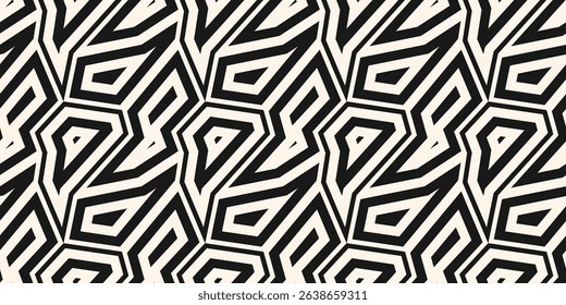 Black and white geometric seamless pattern. Vector abstract background with geometrical mosaic elements, angular shapes, broken lines. Simple monochrome texture. Urban art sport style. Repeated design