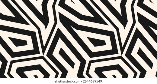 Black and white geometric seamless pattern. Vector abstract background with edgy mosaic elements, angular shapes, broken lines. Simple monochrome texture. Urban art sport style. Repeated geo design